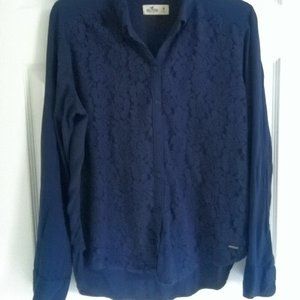 Hollister Navy Front Lace Button up Top